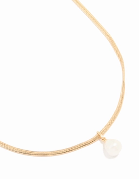 Opulent Edge Gold Plated Freshwater Pearl Snake Chain Pendant Necklace