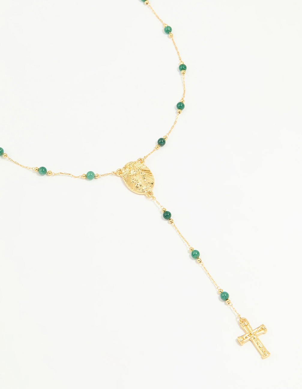 Gold Plated Green Semi Precious Stone Cross Y-Necklace Radiant Design