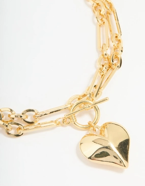 Gold Plated Heart Pendant Chain T & O Necklace Minimal Style Artistic Highlight