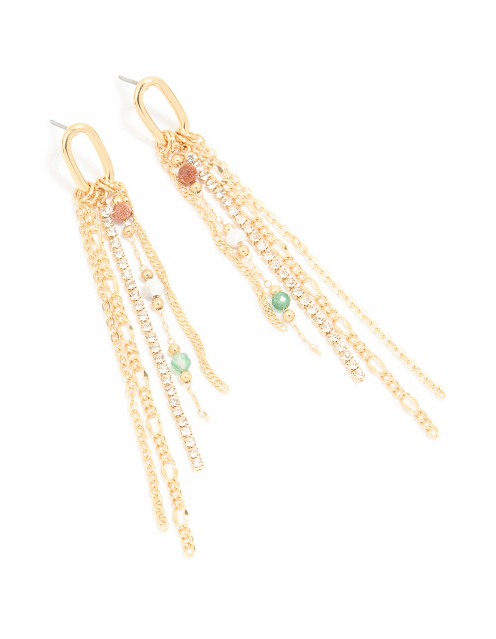 Silhouette Focus Gold Plated Multicoloured Semi Precious Stone Cup Chain Earrings