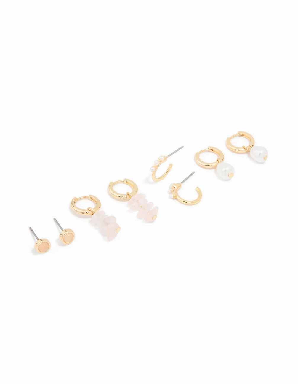 Gold Plated Rose Quartz & Pearl Huggie Earrings 4-Pack Dazzling Feature Artistic Touch