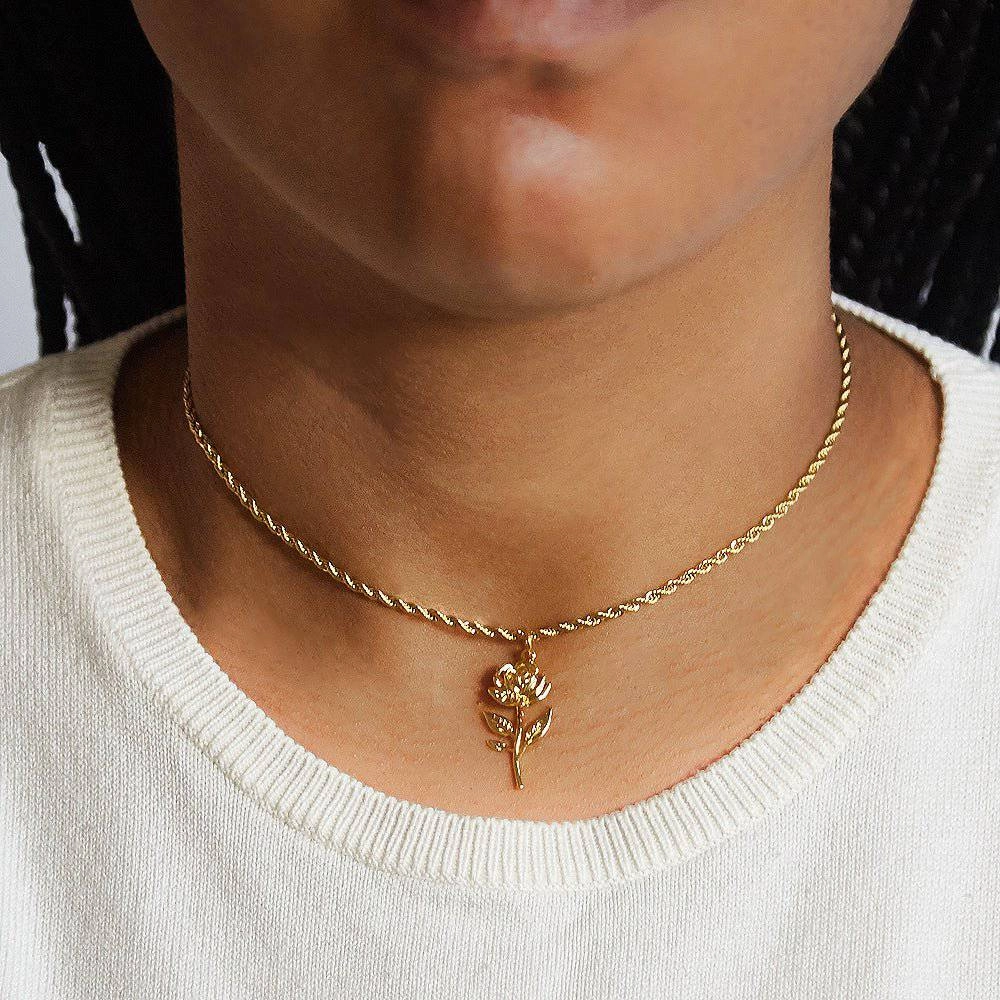 Gold Rose Charm Necklace Soft Highlight
