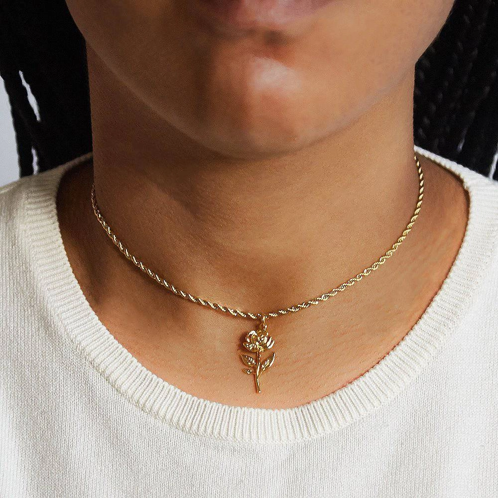 Gold Rose Charm Necklace Casual Glow