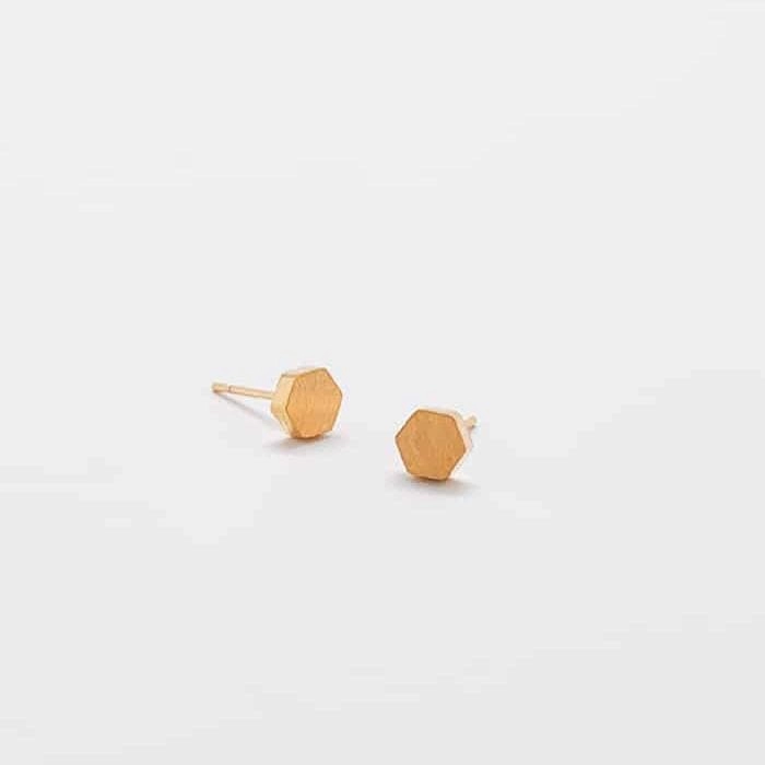 Gold Solid Hexagon Stud Earrings Timeless Features