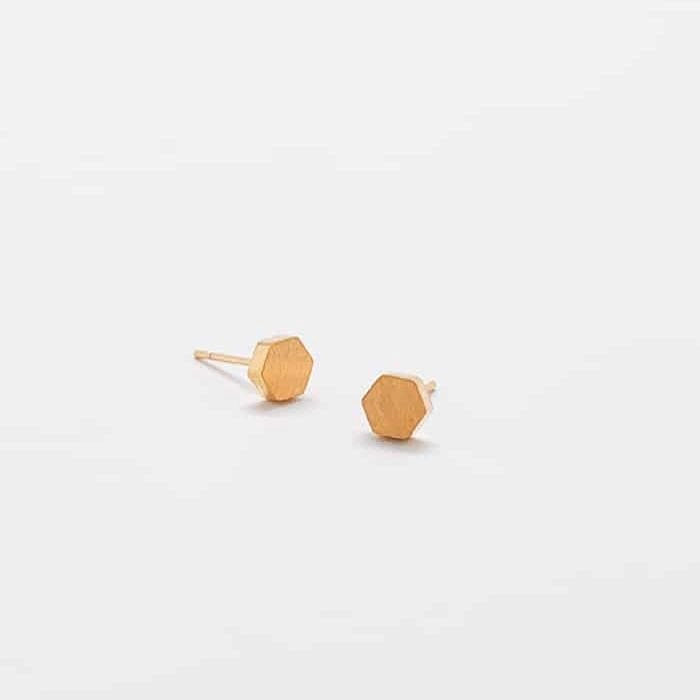 Radiant Look Gold Solid Hexagon Stud Earrings
