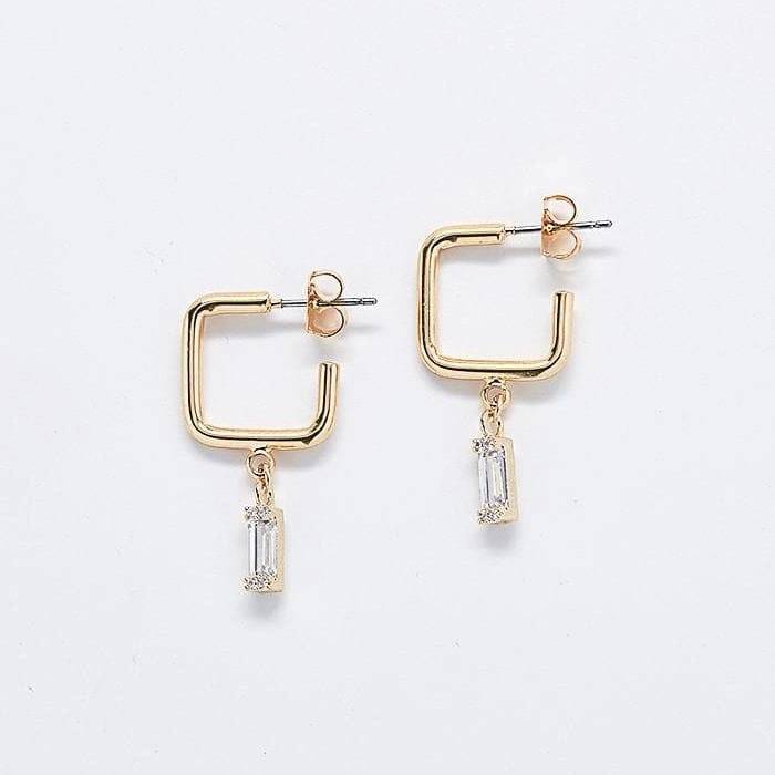 Gold Square Diamond Huggies Custom Feel