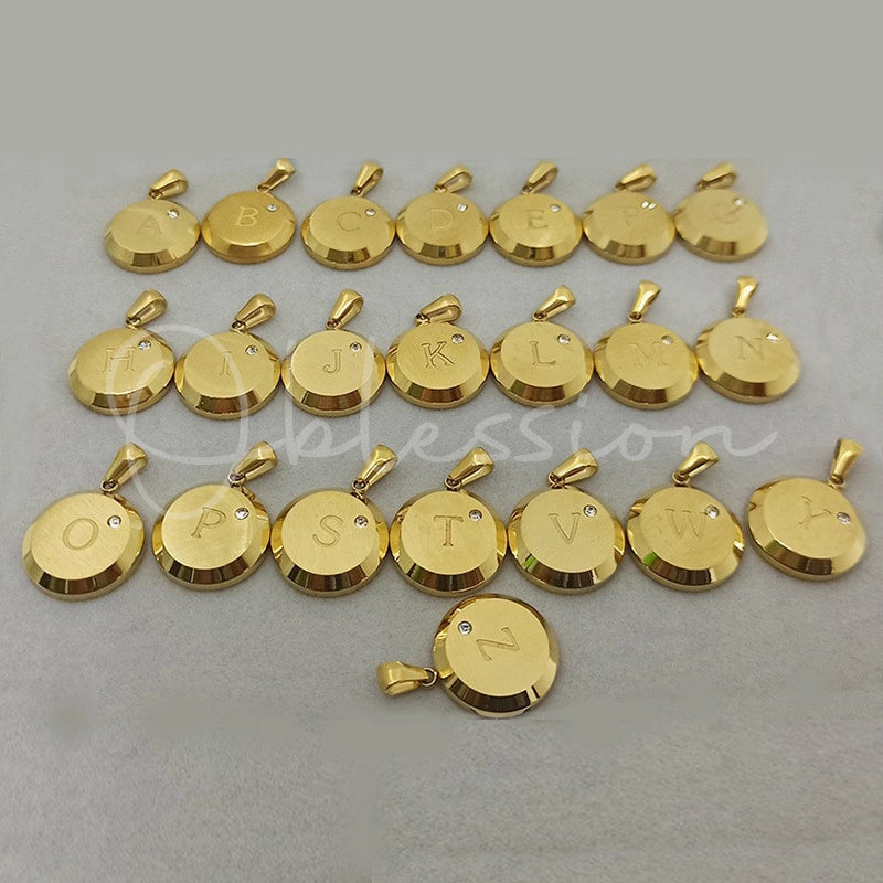 Gold Thick Disc Initial Necklace with CZ | Mechanic Style 18K Gold Pendant Initial Choker, Chunky Gold Charm Necklace, Initial Statement Formal Event