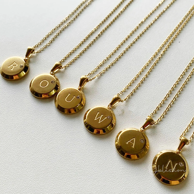 Gold Thick Disc Initial Necklace with CZ | Mechanic Style 18K Gold Pendant Initial Choker, Chunky Gold Charm Necklace, Initial Statement High impact