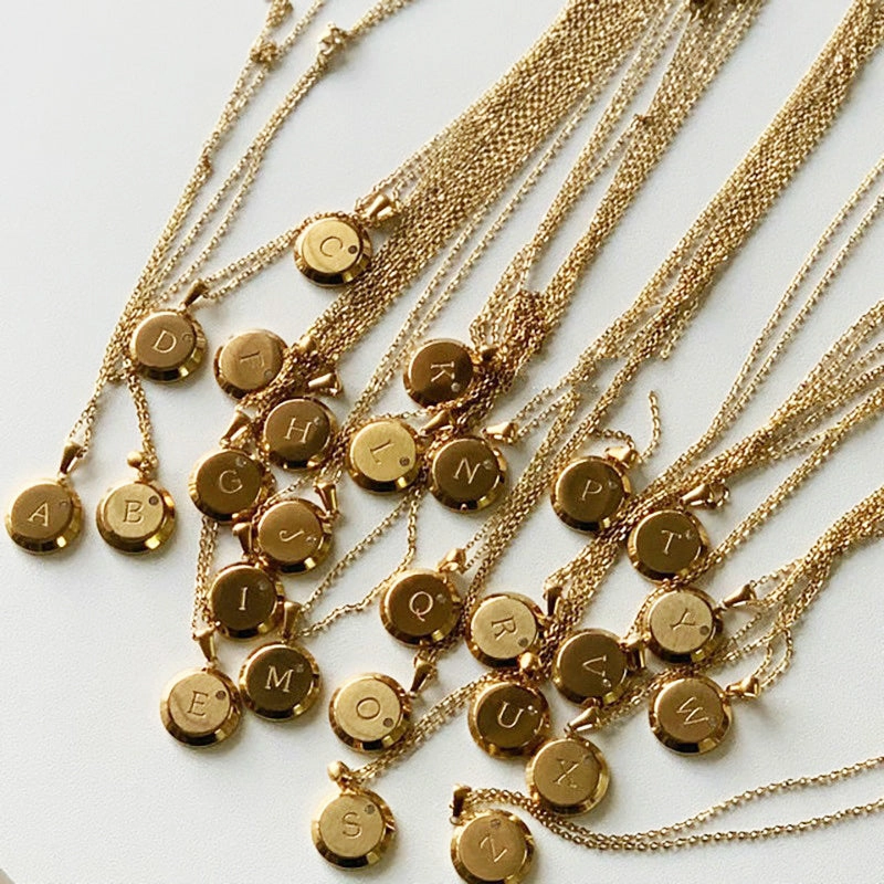 Elegant Occasion Gold Thick Disc Initial Necklace with CZ | Mechanic Style 18K Gold Pendant Initial Choker, Chunky Gold Charm Necklace, Initial Statement