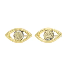 Polished Contour Luxurious Finish Golden Eye Studs - 22k/18k Gold, Oxidized Silver