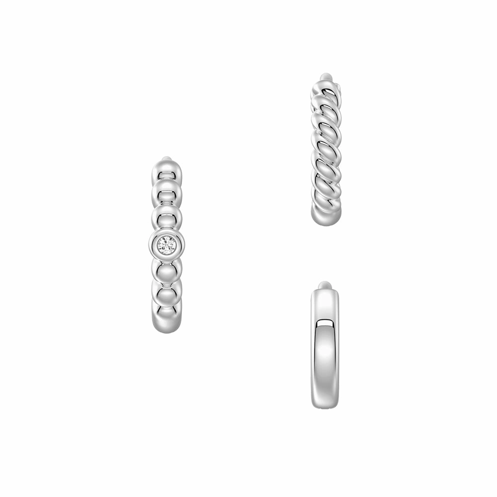 Triple Stack Hoop Earrings Set with Lab Grown Diamond Accent Formal Style Modern Vibe