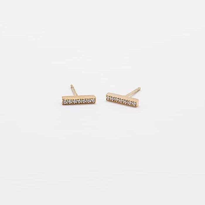 Dainty Design Pave Gold Bar Stud Earrings