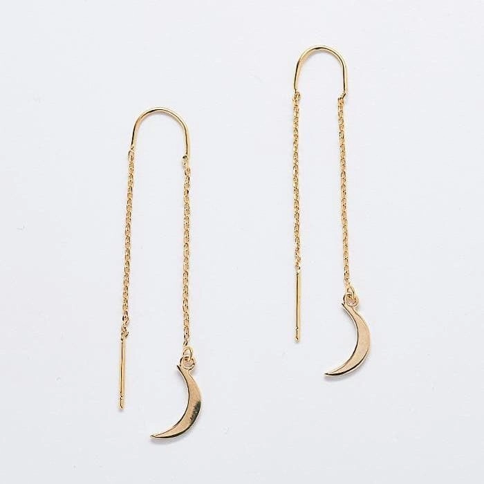 Structured Shape Gold Moon Threader Drop Earrings