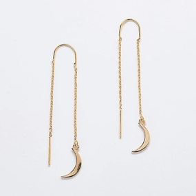Structured Shape Gold Moon Threader Drop Earrings