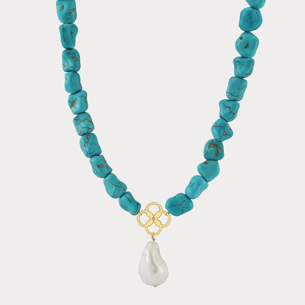 Turquoise Baroque Pearl Pendant Necklace Soft Reflection