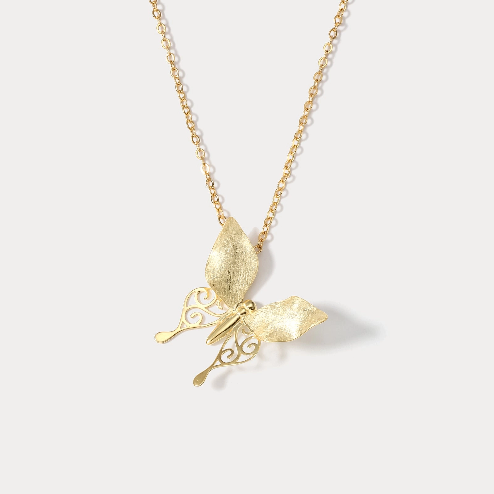 Sleek Shape Radiant Statement Golden Hollow Butterfly Necklace