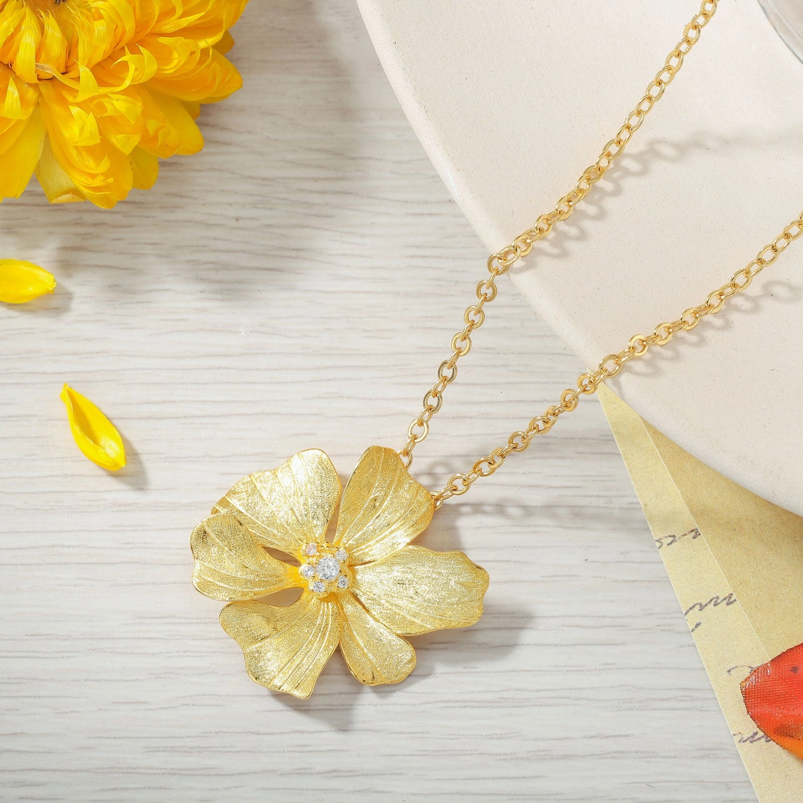 Golden Peony Necklace Seasonal Trend Radiant Charm