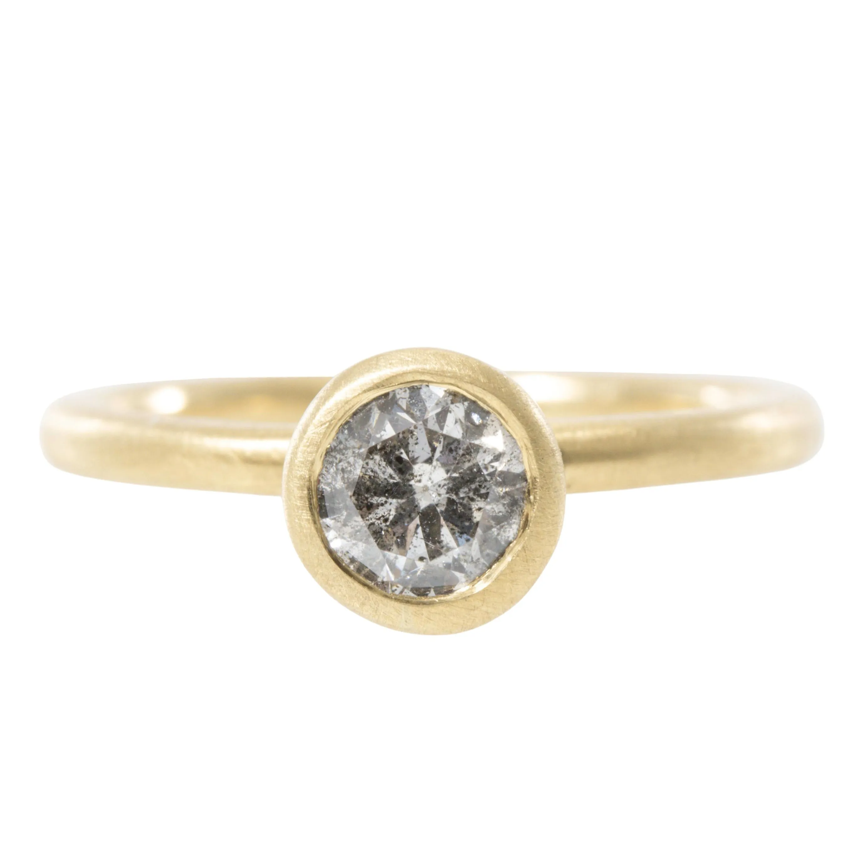 .95 ctw Natural Salt   Pepper Round Diamond - Handmade 18ky Gold Bezel Setting Bright design Fashion Muse