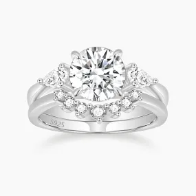 Gleaming Highlight 2CT Round Cut Cubic Zirconia Crown Engagement Ring Set