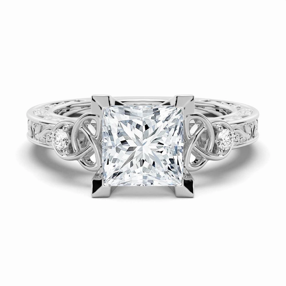 Fresh Edge Timeless Sparkle Vintage Celtic Knots Design Princess Cut Moissanite Engagement Ring