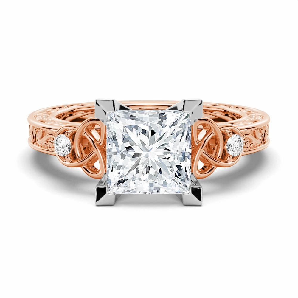 Vintage Celtic Knots Design Princess Cut Moissanite Engagement Ring Finest Detail