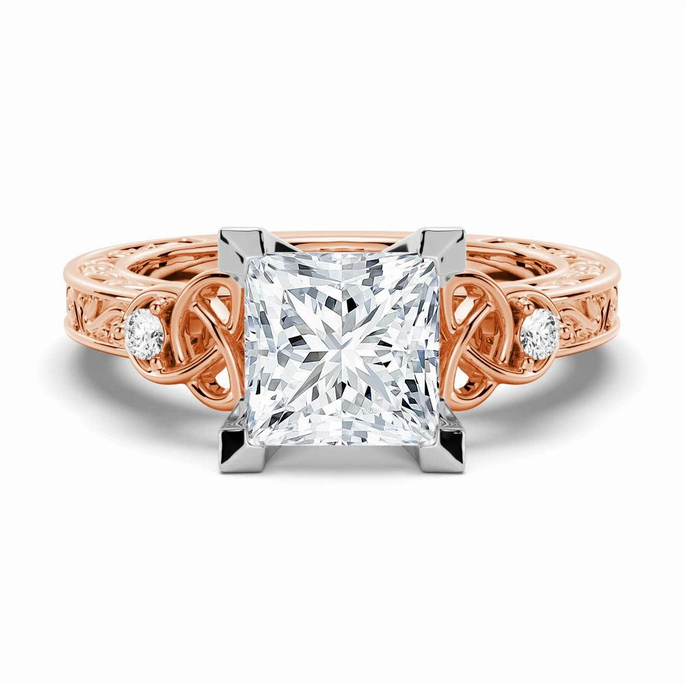 Vintage Celtic Knots Design Princess Cut Moissanite Engagement Ring Daily Collection
