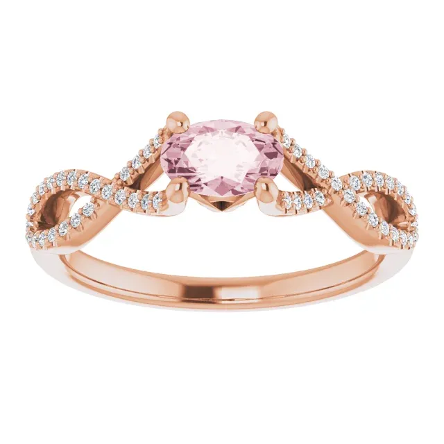 14K Rose Morganite & 1/8 CTW Diamond Ring Minimal Look