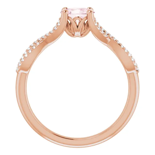 Beautiful Emblem Pearlescent Finish 14K Rose Morganite & 1/8 CTW Diamond Ring