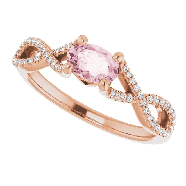 14K Rose Morganite & 1/8 CTW Diamond Ring Wonderful Design Economical Adornment