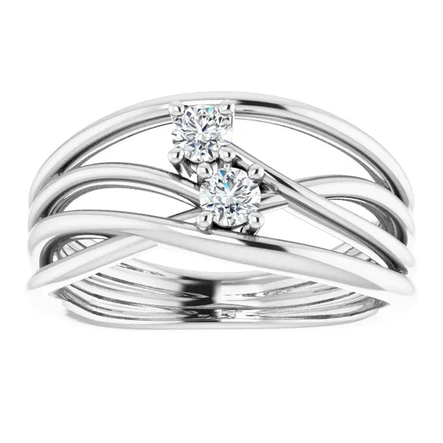 Elegant Texture 14K White 1/5 CTW Diamond Two-Stone Bypass Ring