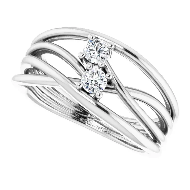 Strong Expression 14K White 1/5 CTW Diamond Two-Stone Bypass Ring