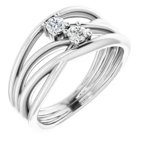 High-End Piece 14K White 1/5 CTW Diamond Two-Stone Bypass Ring