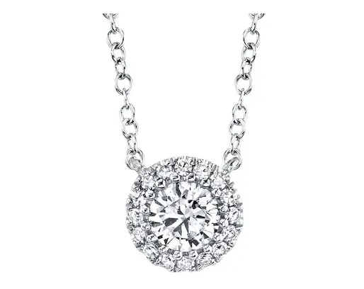 Center of My World 14K White Gold Round Shape Diamond and Diamonds Halo Pendant with a 14K White Gold Cable Link Necklace (0.25ctw) Rich Detailing