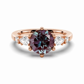 Bold Layering Artistic Creation 2 CT. Round Cut Alexandrite Engagement Ring With Pear Shaped Moissanite Accents