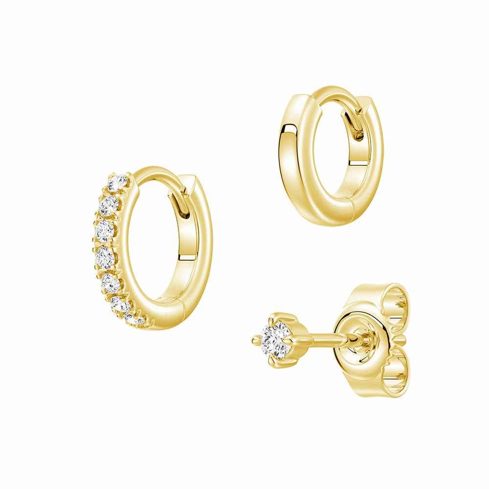 Triple Stack Lab Diamond Stud and Hoop Earrings Set Radiant Jewelry Ethereal Feature