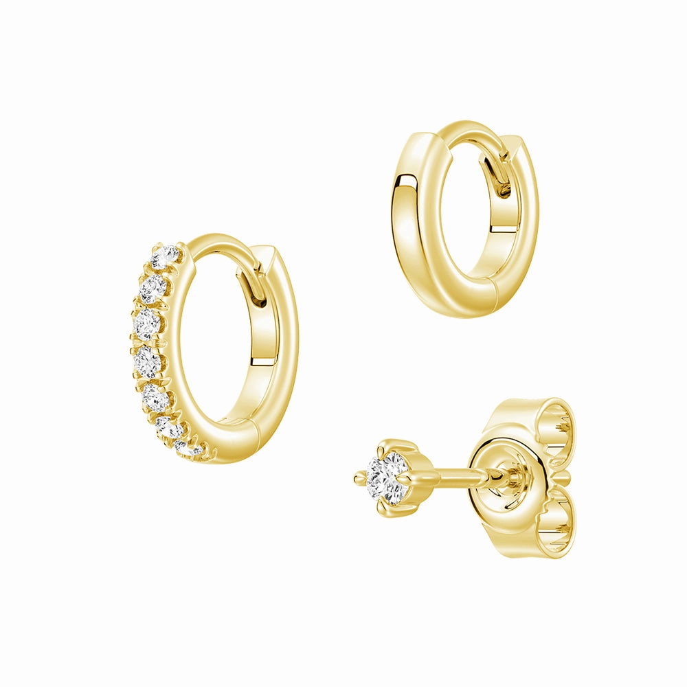 Triple Stack Lab Diamond Stud and Hoop Earrings Set Luxury Sparkle