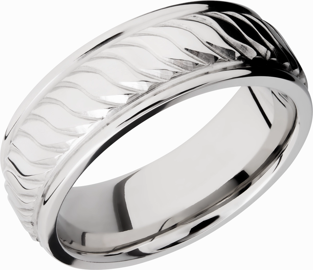 Glamour Accent Refined Detail Cobalt chrome 8mm flat band with rounded edges and a laser-carved twist pattern