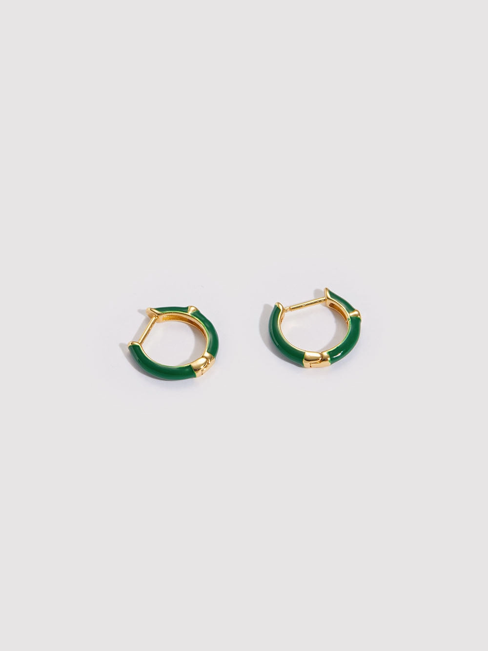 Lunette Green Enamel Huggie Hoop Earrings with Zirconia Gemstones Stunning Accent Fashionable Sparkle