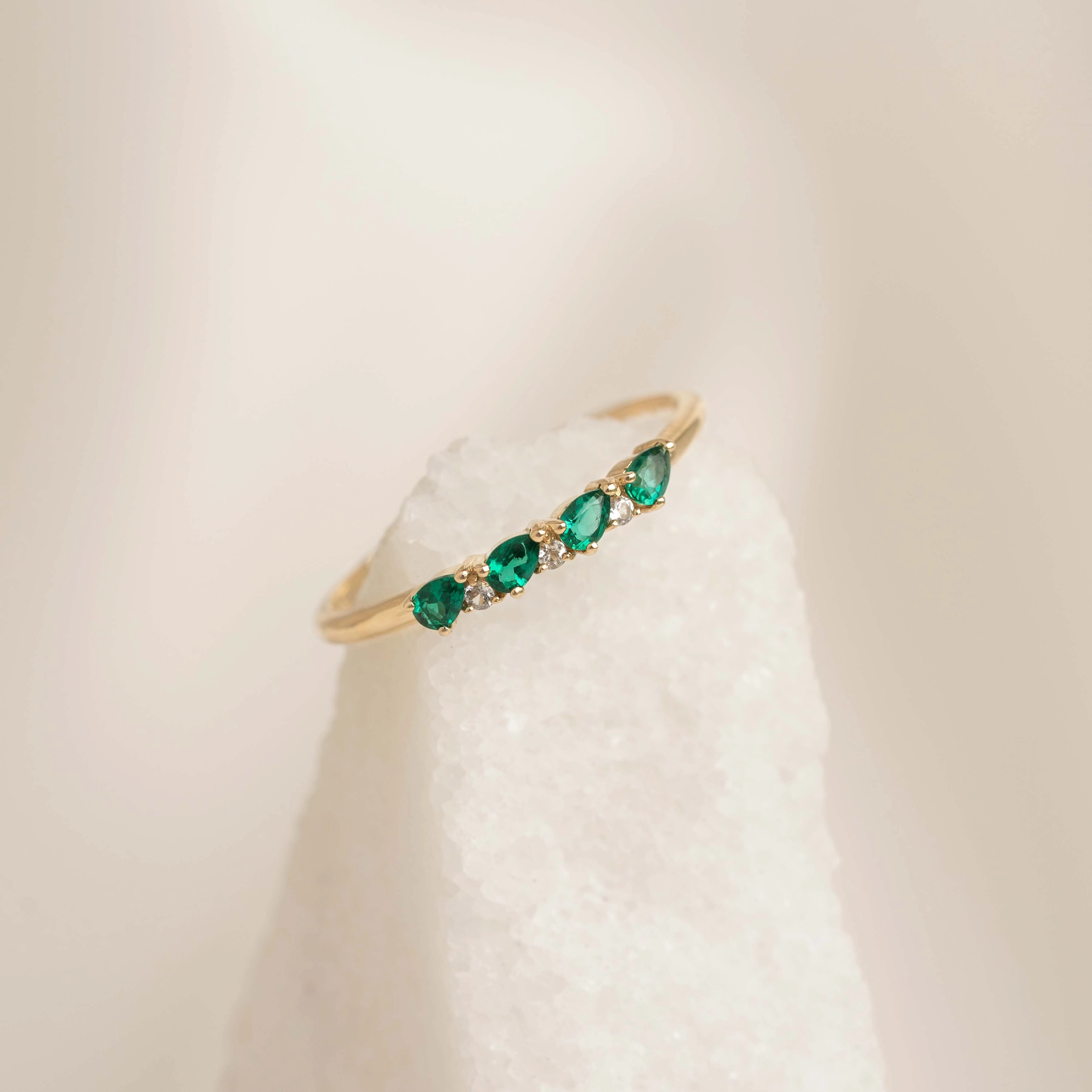 May Birthstone Pear Ring 14k Gold - Emerald and Diamond Glow Up Handcrafted Pieces