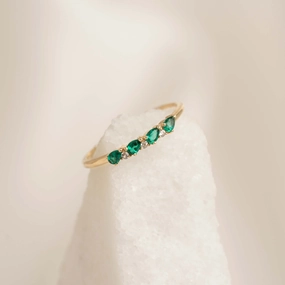 Vibrant Charm May Birthstone Pear Ring 14k Gold - Emerald and Diamond