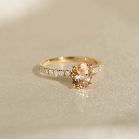 Distinctive Shine Office Style Oval Morganite and Diamond Ring 14k Gold - Minette