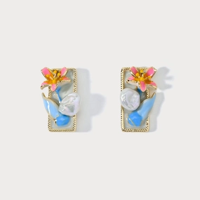 Oil Painting Flower Pearl Earrings Contemporary accessory Sophisticated Adornment