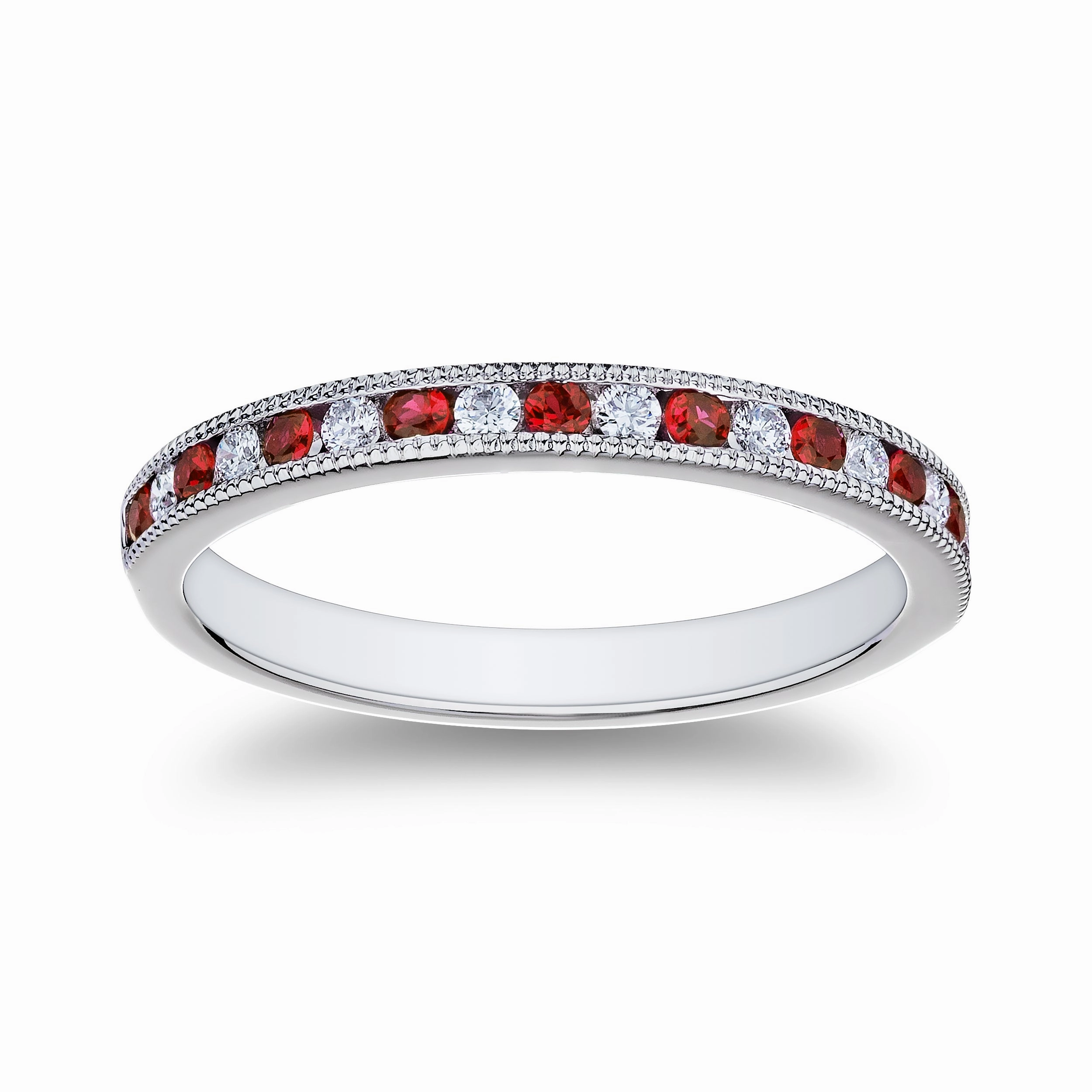Strong Work Glamorous Style Bremer Jewelry Ruby and Diamond Channel Set Ring in Platinum (0.40ctw)