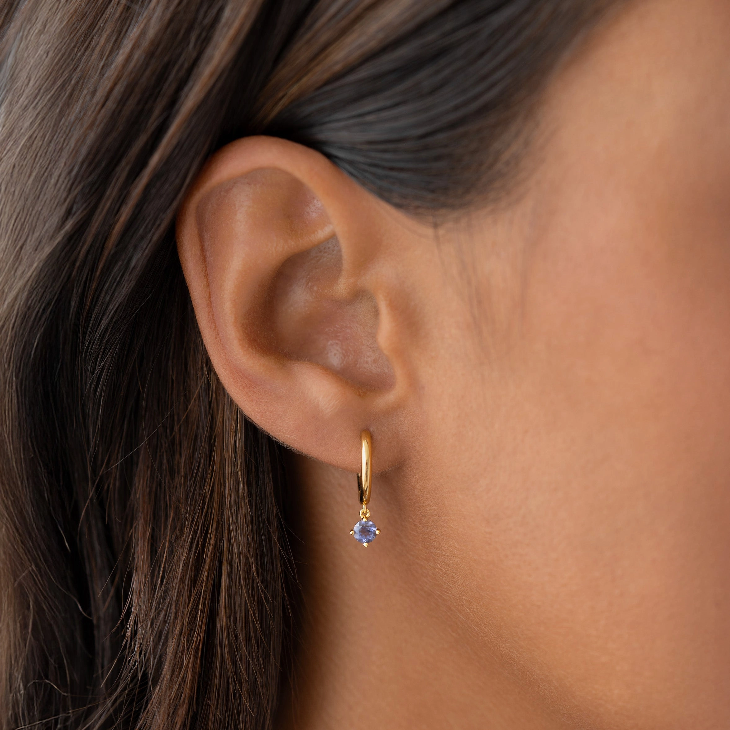 Sweet Spark December Birthstone Drop Huggie Earrings - Cordierite