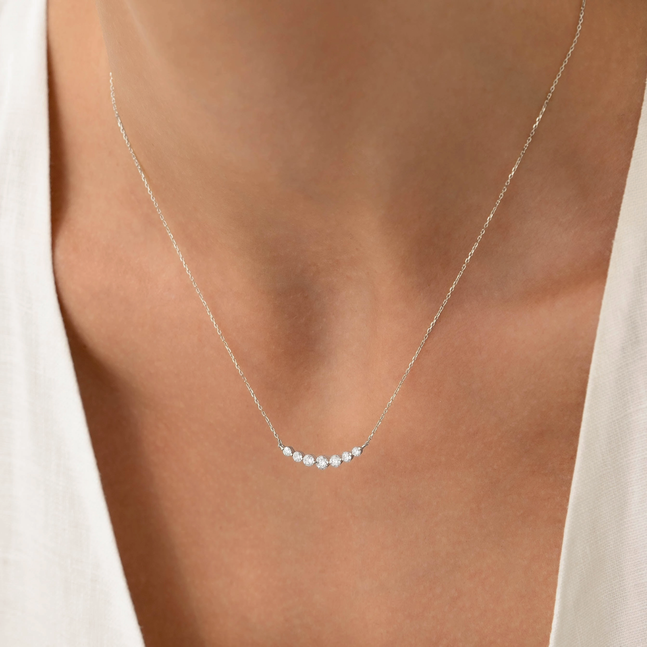 Luxury Night Trendy Gift Graduated Diamond Necklace White Gold - Caterina