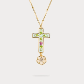 Classic Lady Grape Flower Cross Necklace