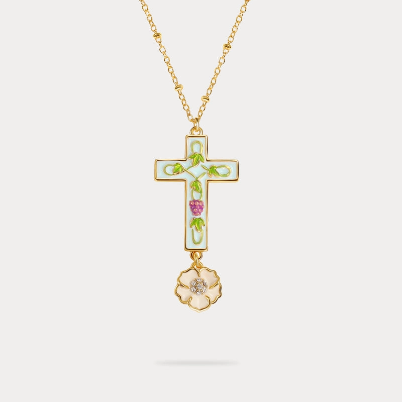 Classic Lady Grape Flower Cross Necklace