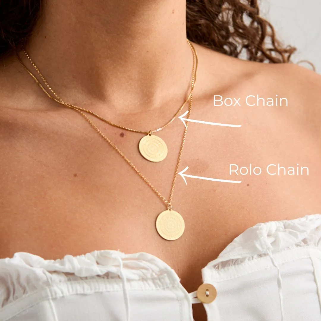 Greek Coin Necklace on Box Chain Premium Jewelry