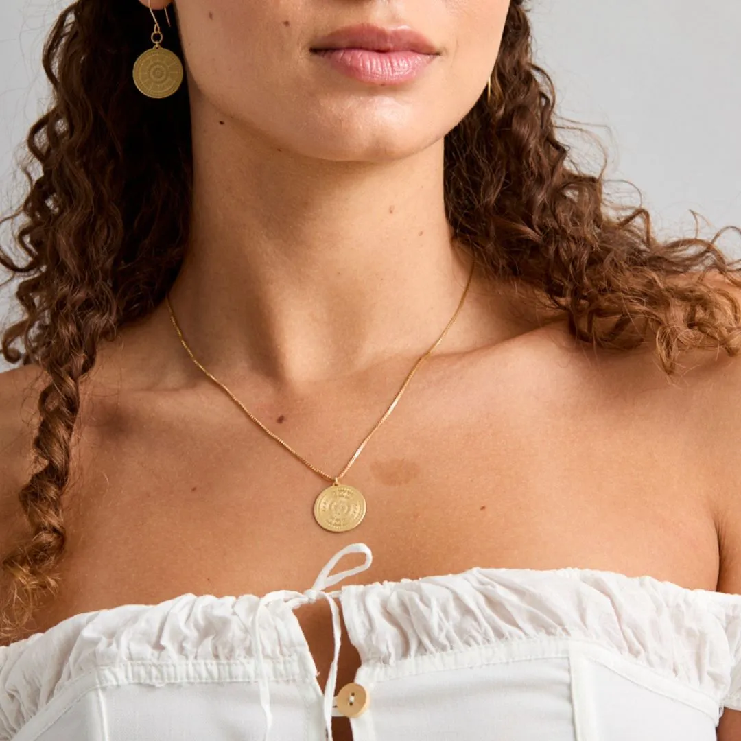 Polished Finish Greek Coin Necklace on Box Chain