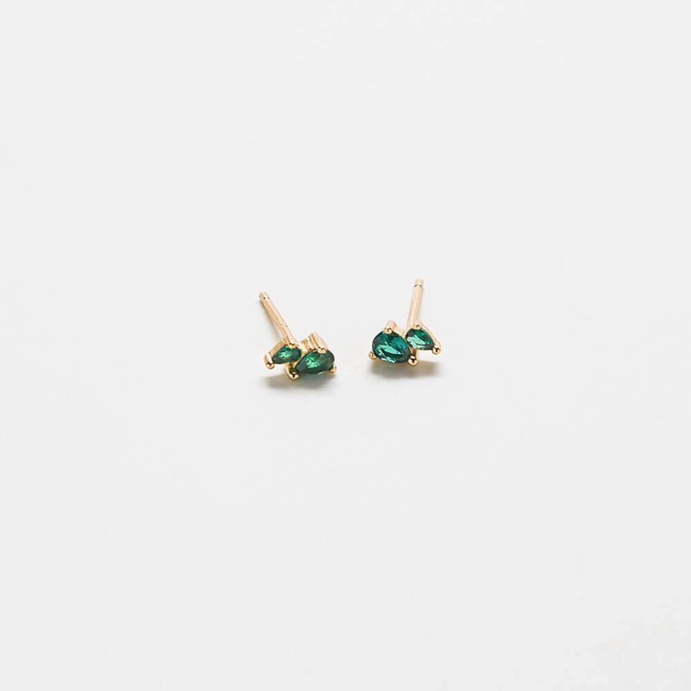 Fashionable Jewelry Green CZ Double Teardrop Stud Earrings